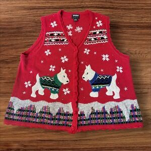 STUDIO Ho Ho Ho Red Dog Snowflake Ugly‎ Christmas Vest Sweater 2X